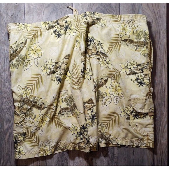Sand N Sun Lined Swim Suit Board Shorts Mens XL Up to 48" Waist Yellow Tropical - Picture 8 of 10